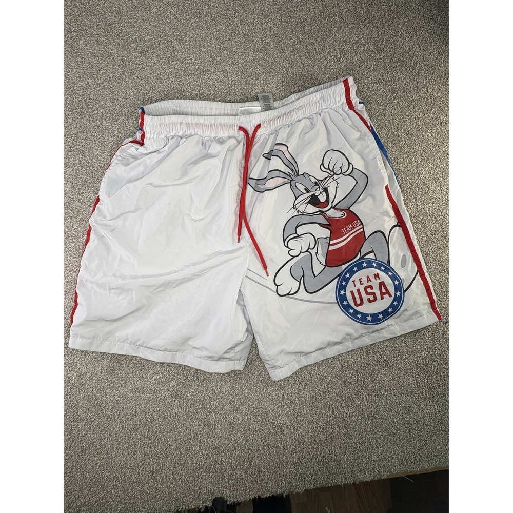 Looney Tunes Bugs Bunny Team USA Swim Trunks Men's XL White Patriotic Lined